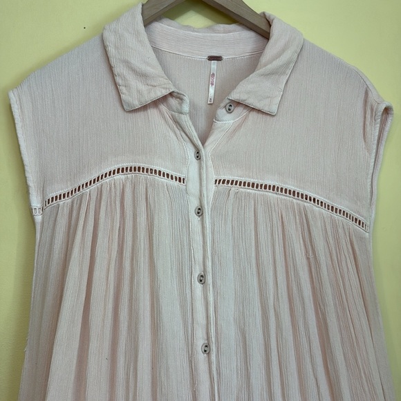 Free People Ecru Pink Pretty Cozy Viscose Tiered Sleeveless Boho Maxi Dress XL - Picture 13 of 17